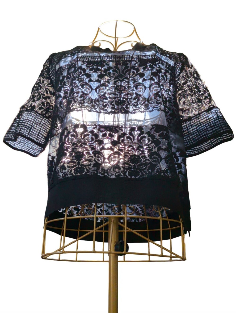 Rebecca Taylor Black Lace Silk Blend Blouse Size 2